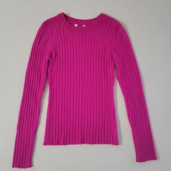 No Boundaries Women's Pink Ribbed-Knit Long Sleeve Pullover Sweater - Picture 2 of 13
